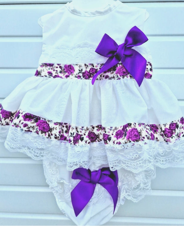 SALE  0-4 years baby girls ivory purple roses summer top and knickers set