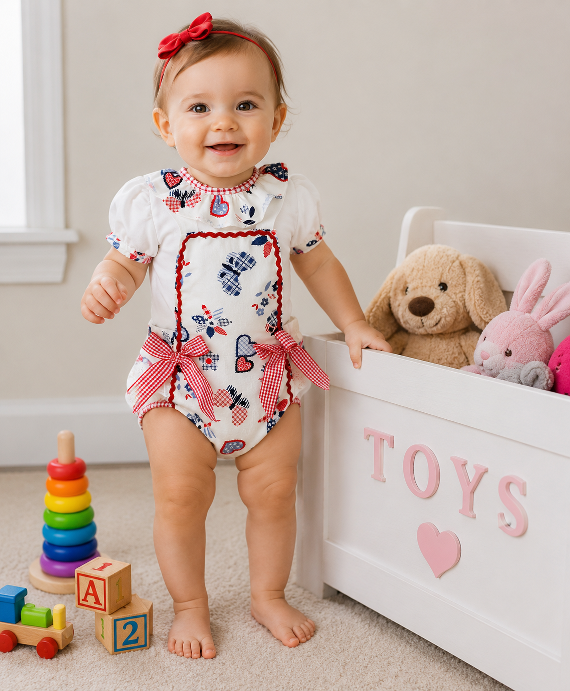 DREAM 0-8 years BABY GIRLS cream multi hearts Spanish blouse and frilly romper