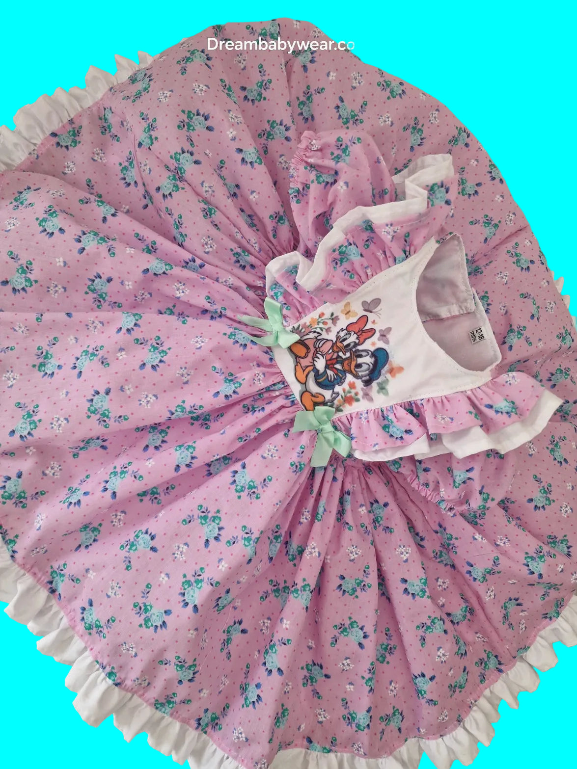 daisy Donald duck floral lined dress 12-18 2-3 3-4