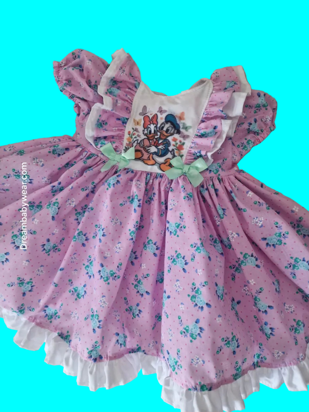daisy Donald duck floral lined dress 12-18 2-3 3-4