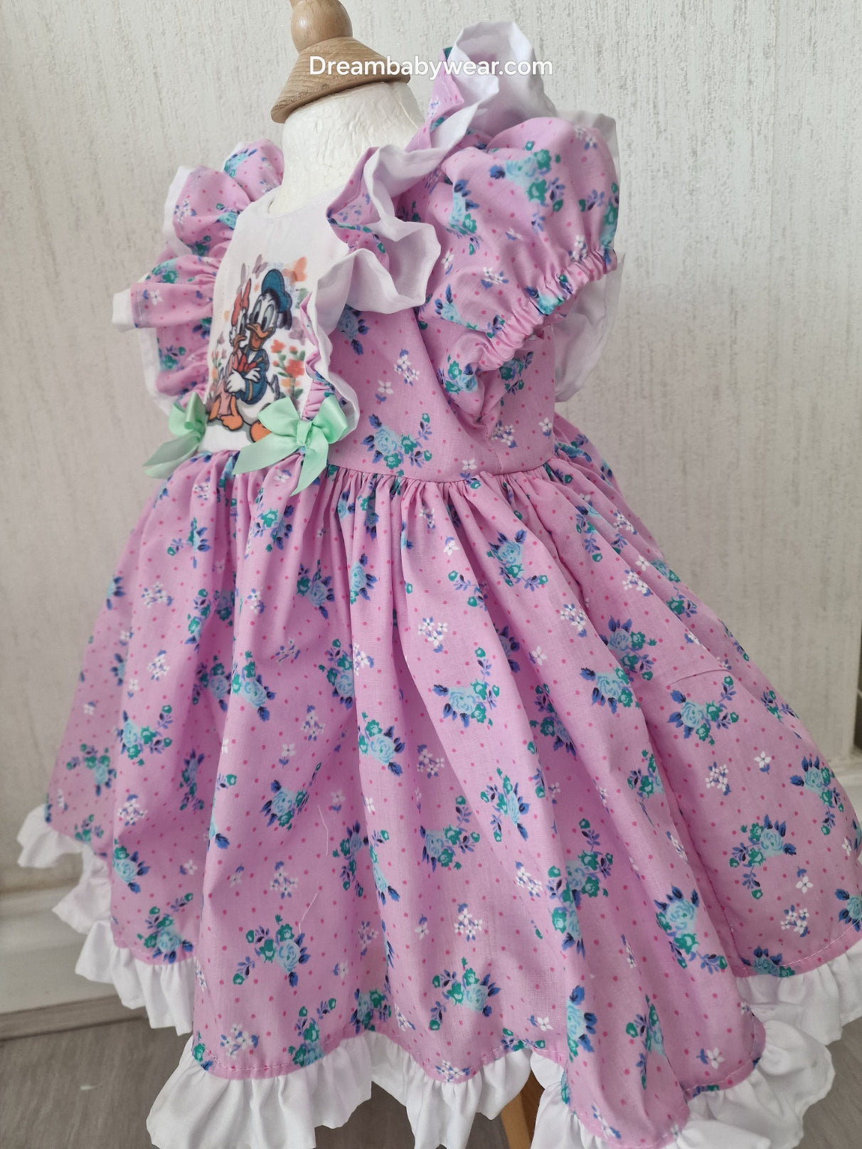 daisy Donald duck floral lined dress 12-18 2-3 3-4