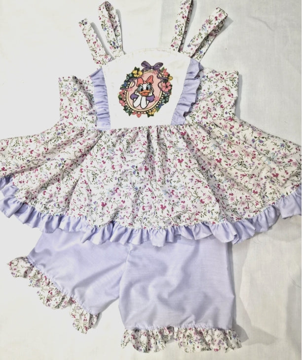 Daisy Duck strappy lilac floral top and ruffle shorts set 0-10 years