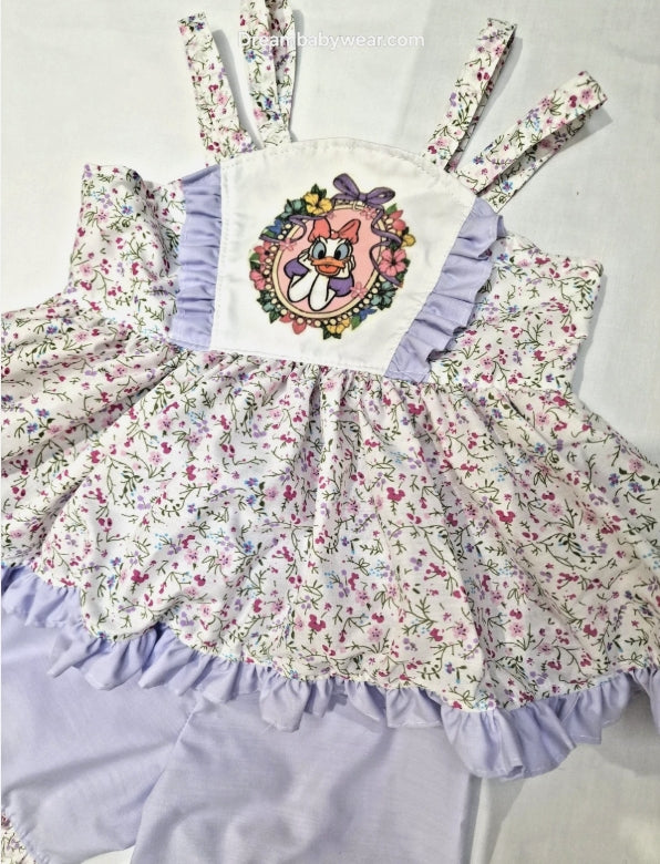 Daisy Duck strappy lilac floral top and ruffle shorts set 0-10 years
