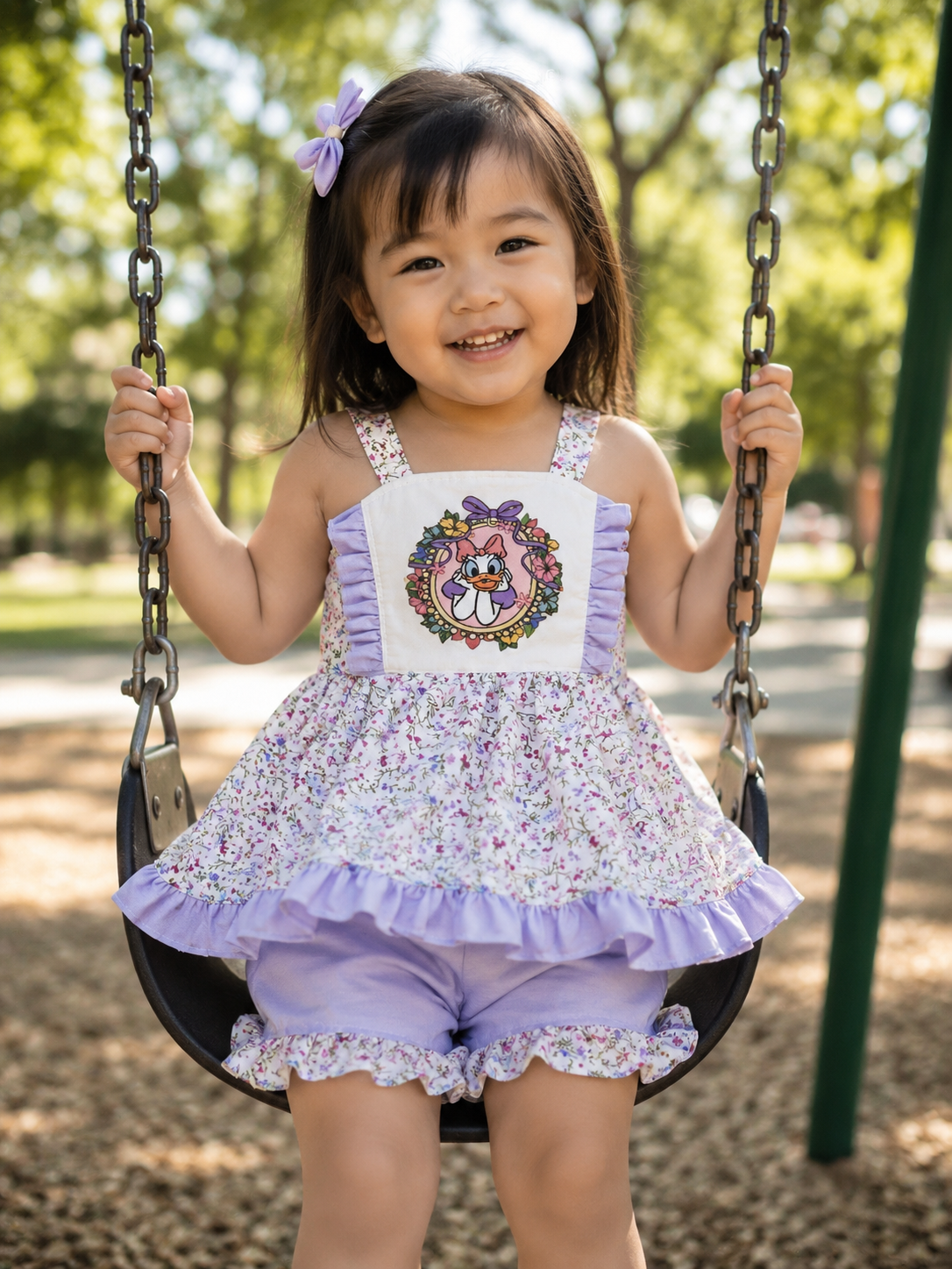 Daisy Duck strappy lilac floral top and ruffle shorts set 0-10 years