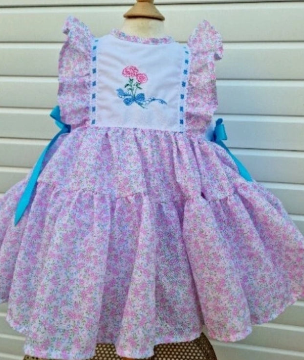 SALE 12-18 2-3 3-4 BABY GIRL pink blue floral lined puffball embroidered dress