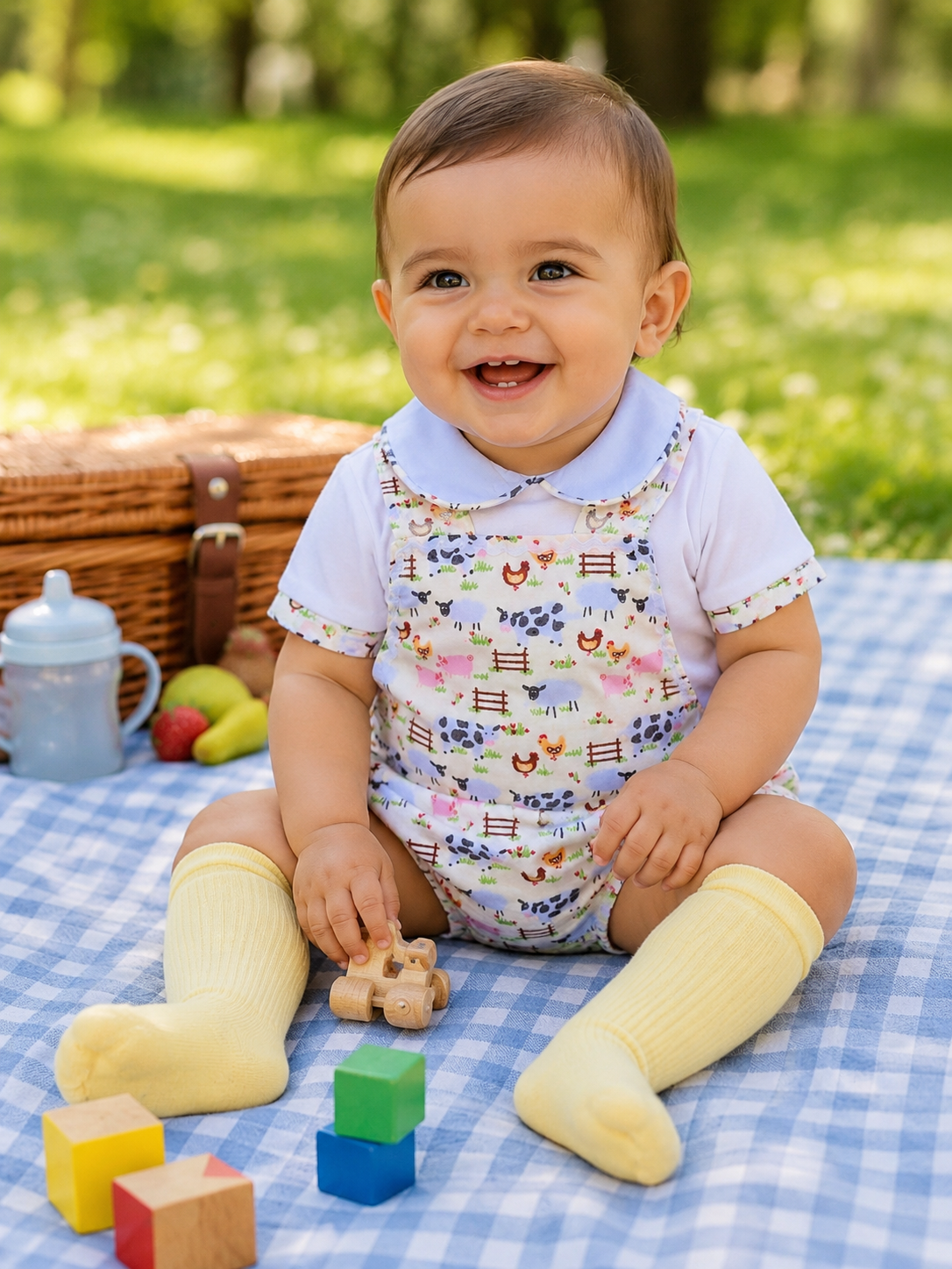 Boys farmyard animals buttermilk romper and shirt set 0- 5 years