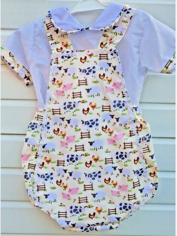 Boys farmyard animals buttermilk romper and shirt set 0- 5 years