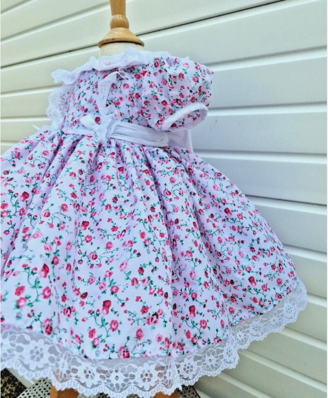 Autumn fuchsia pink roses embroidered collar lined dress 0-10 years