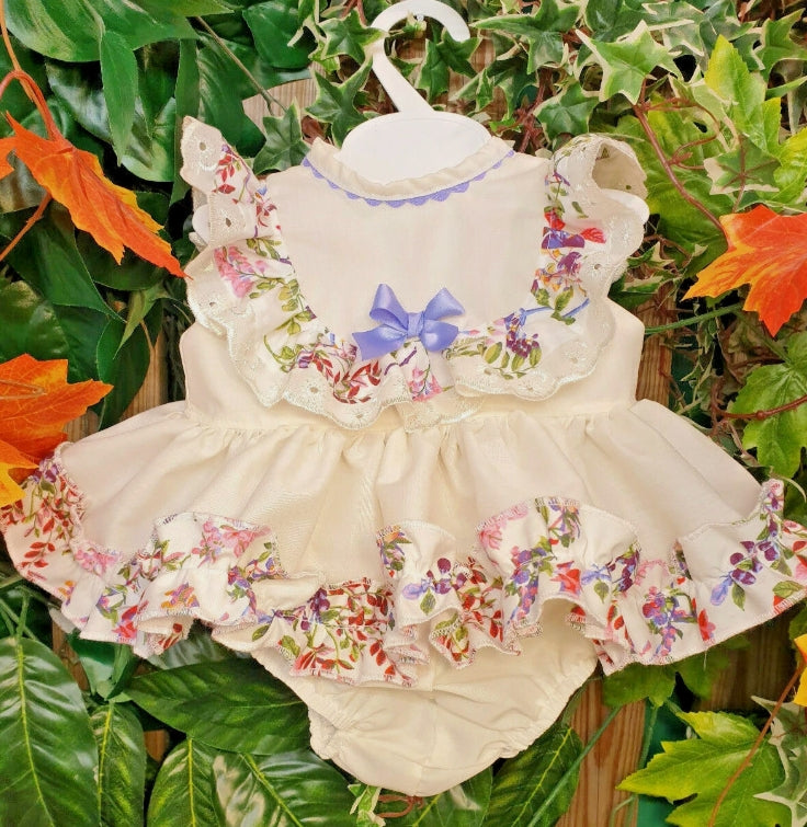 Klara by Dream cream multi ruffles top and knickers 2 piece set 0-8 years