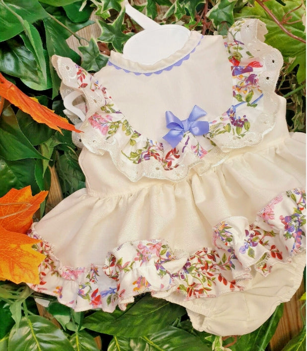 Klara by Dream cream multi ruffles top and knickers 2 piece set 0-8 years