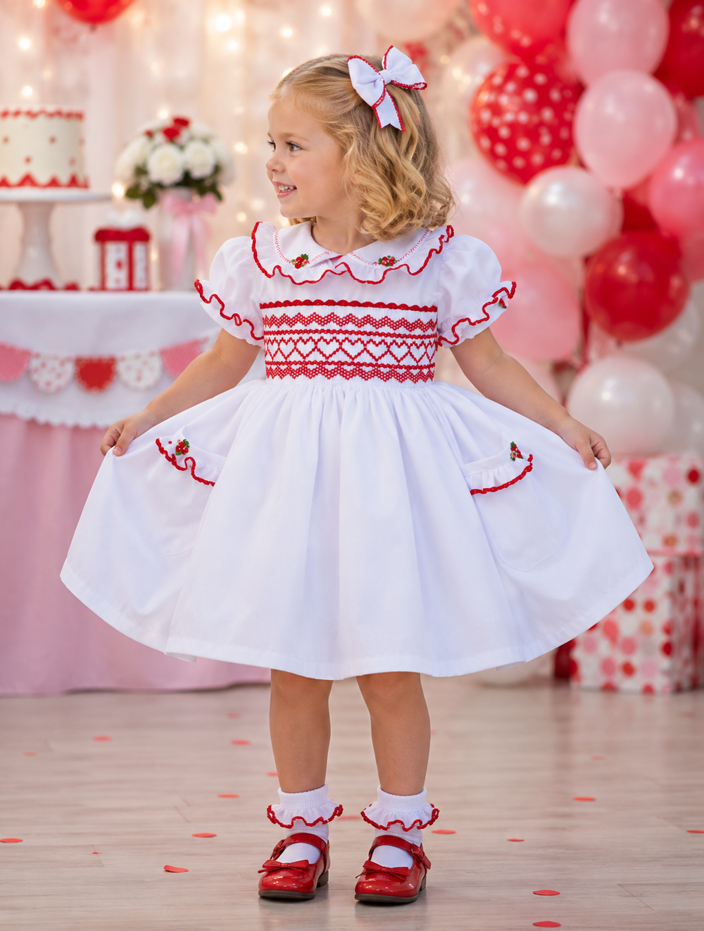 Dream baby girls 0-8 years red hearts  smocked embroidered traditional dress