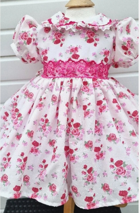 Freya Fuchsia floral frilled collar lined dress 0-10 years
