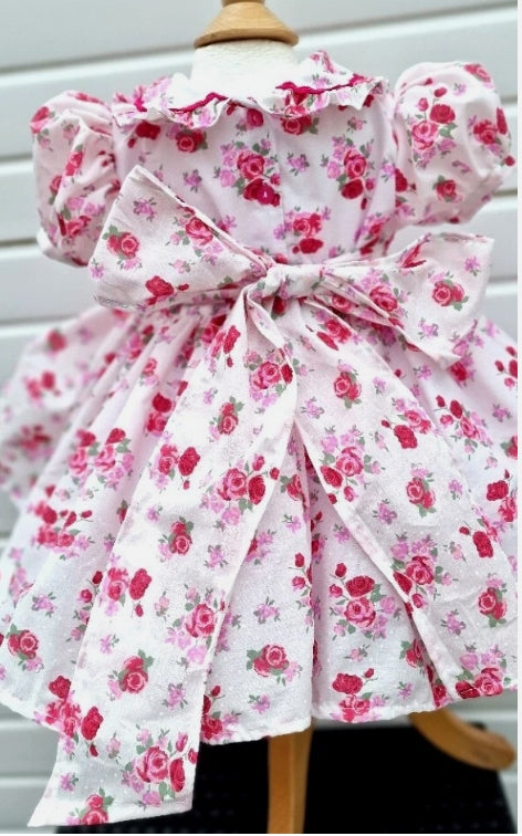 Freya Fuchsia floral frilled collar lined dress 0-10 years