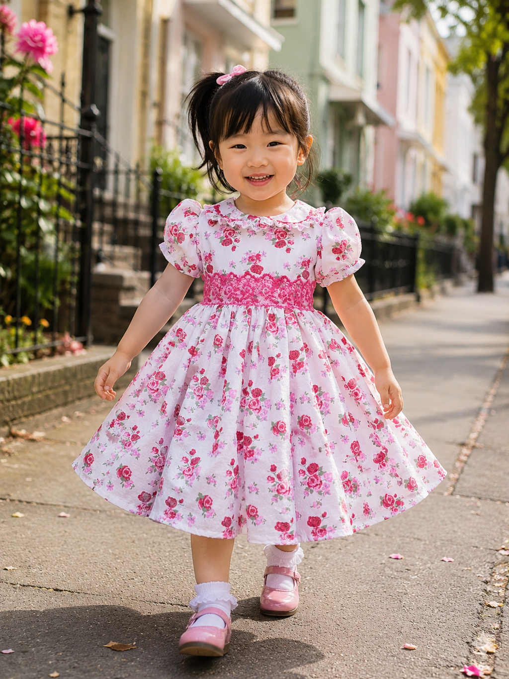 Freya Fuchsia floral frilled collar lined dress 0-10 years