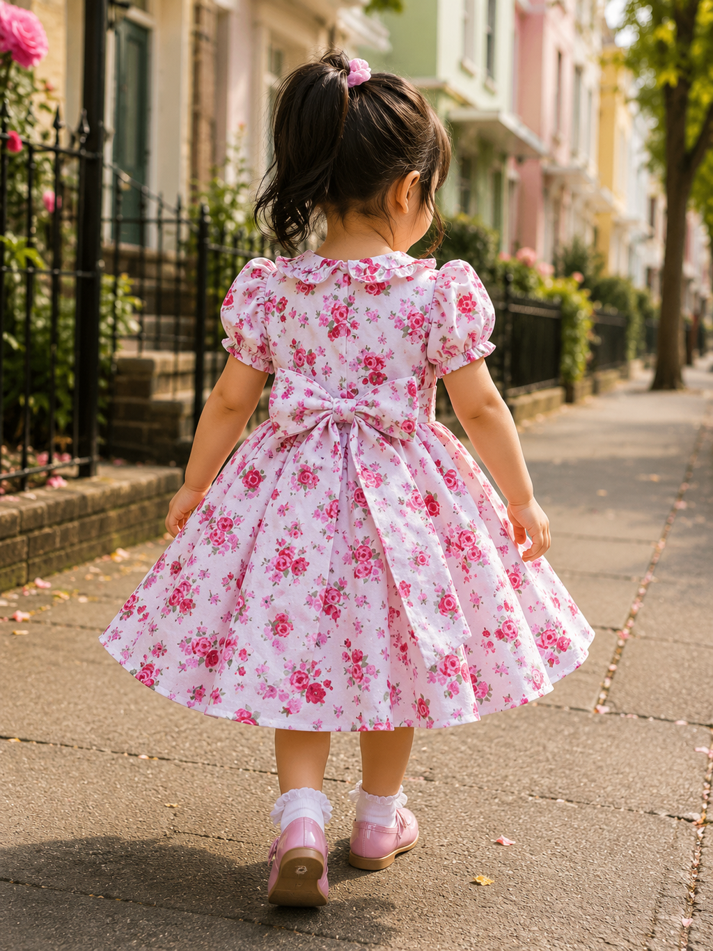 Freya Fuchsia floral frilled collar lined dress 0-10 years