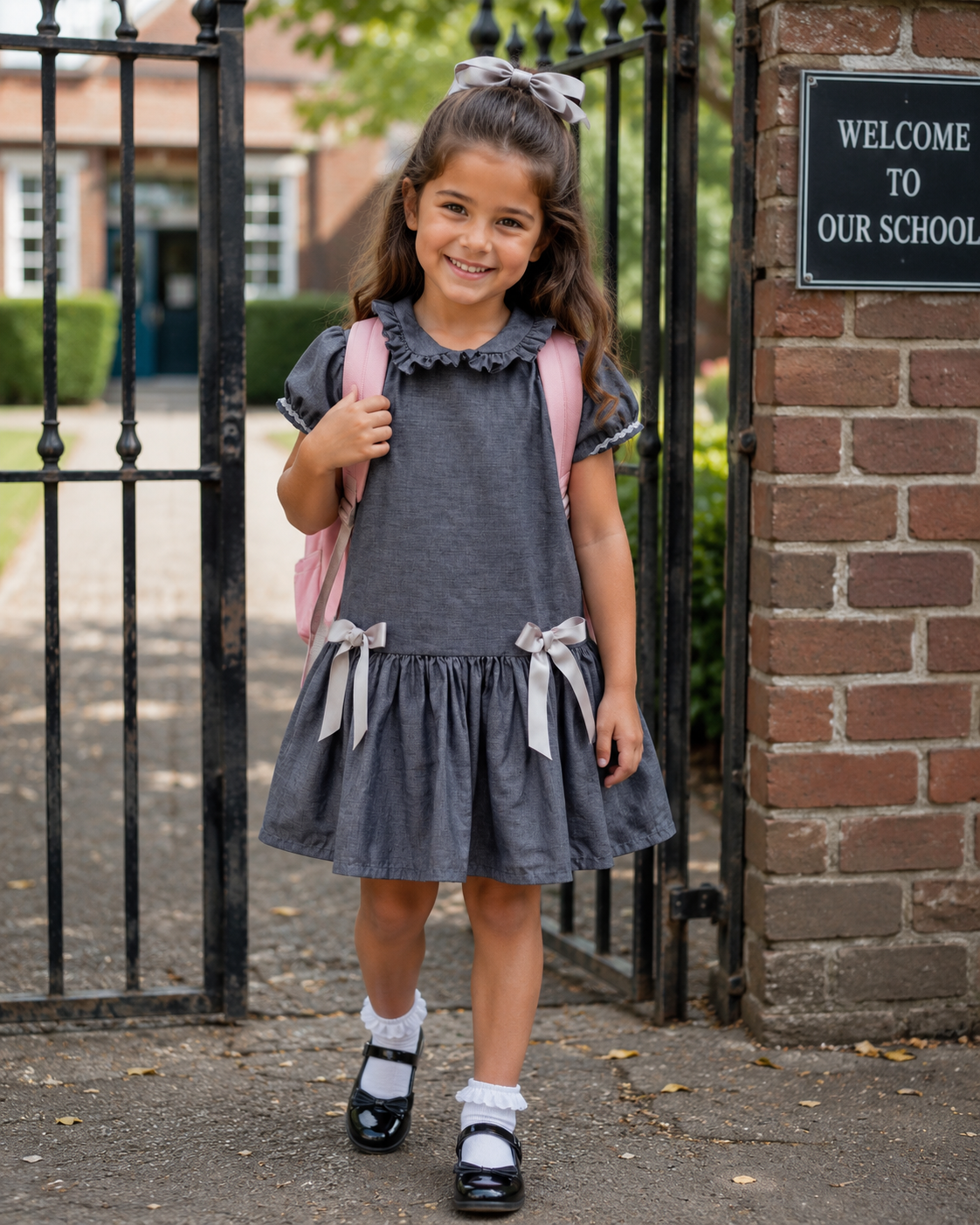 Eliza grey school  collared drop waist dress 0-10 years