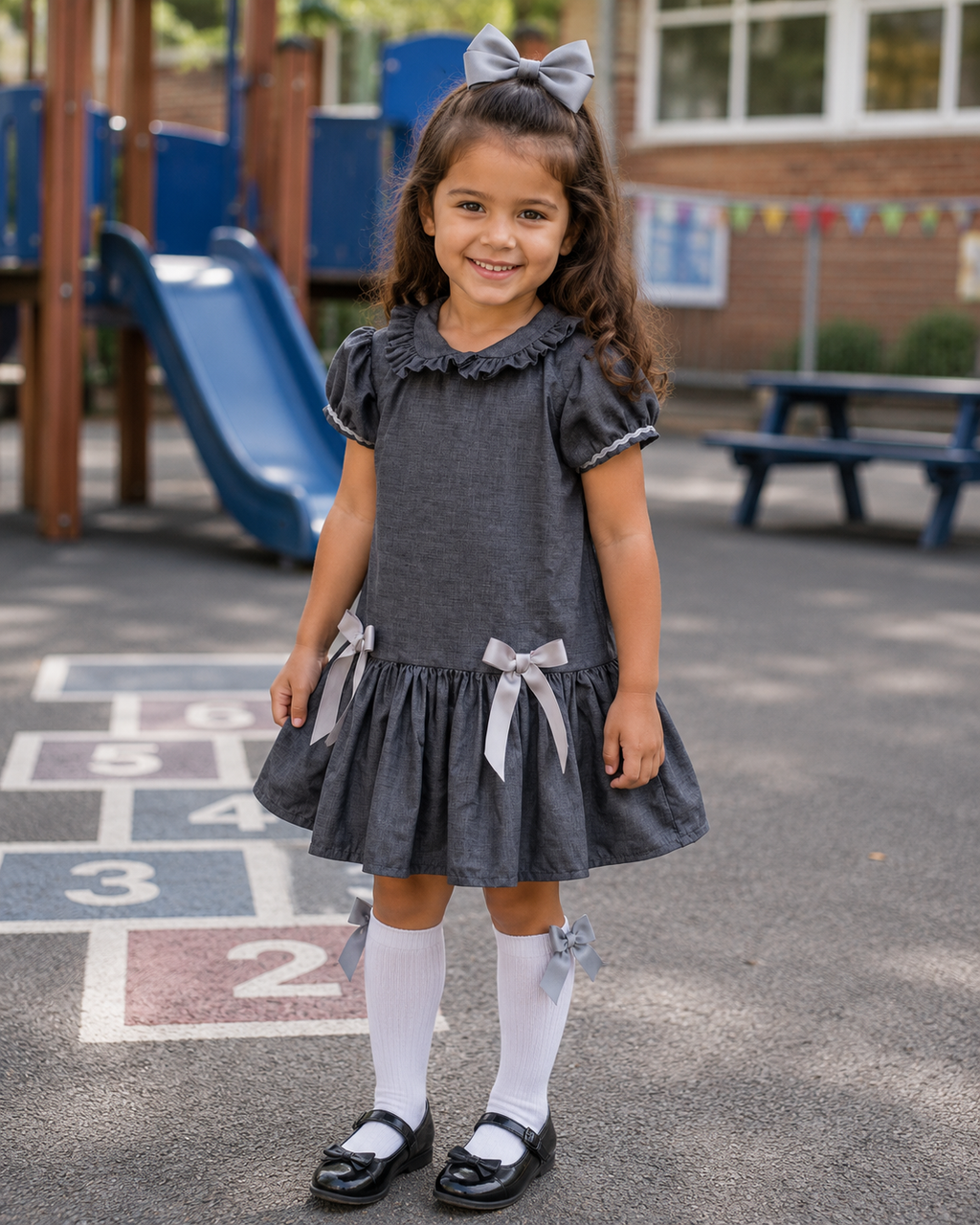 Eliza grey school  collared drop waist dress 0-10 years