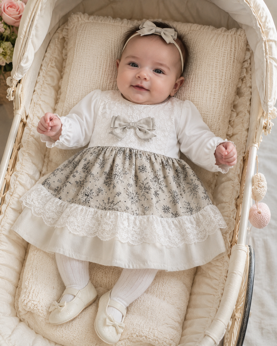 Sale 0-18 months  baby girls silver grey frilly traditional lined dress