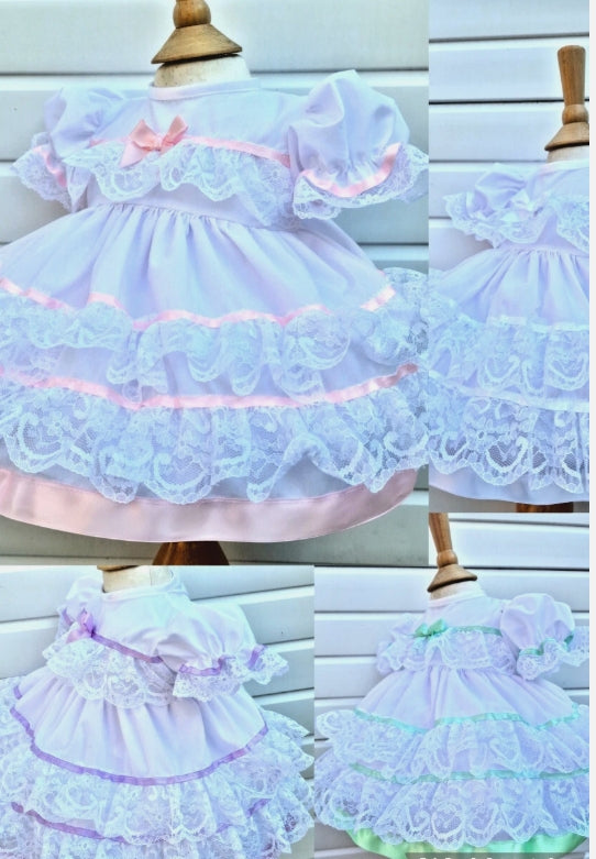 Olivia baby girl lace ribbon layers traditional frilly dress 9 colours
