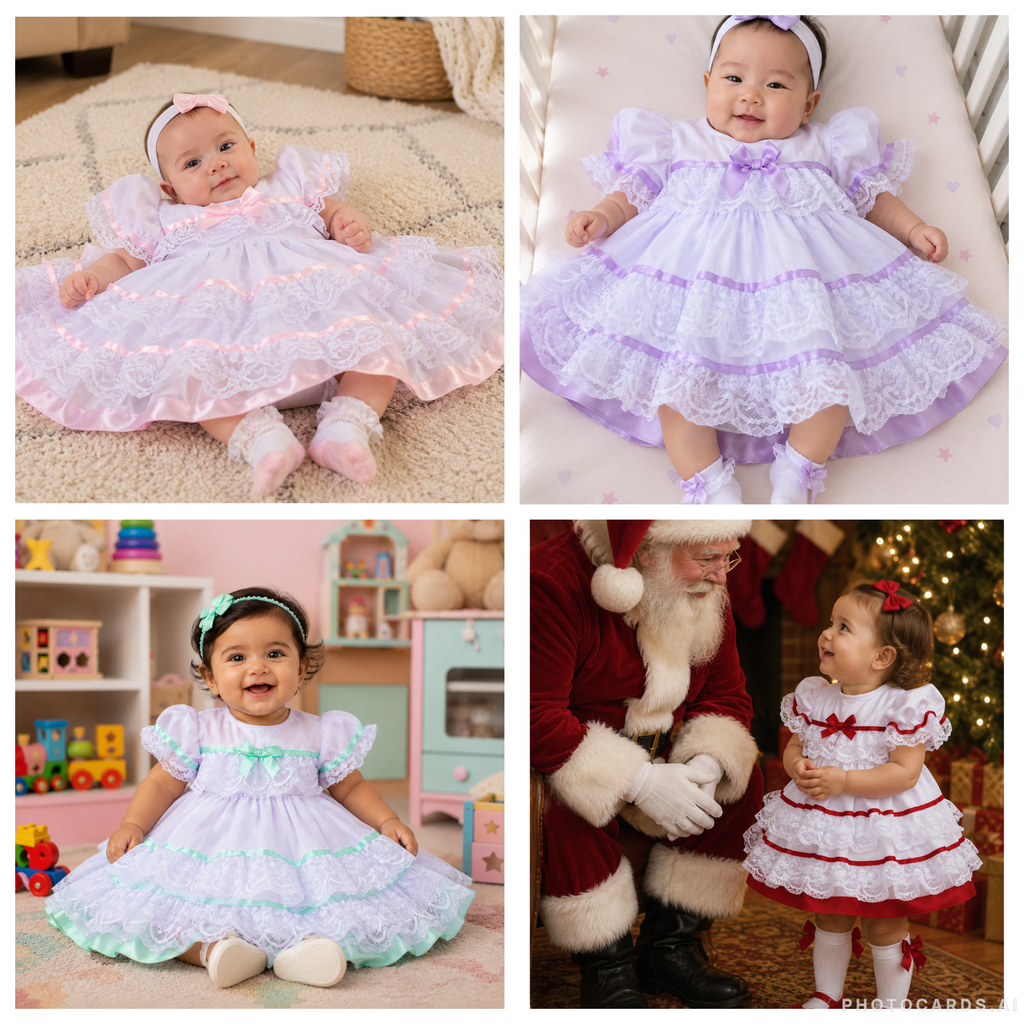 Olivia baby girl lace ribbon layers traditional frilly dress 9 colours