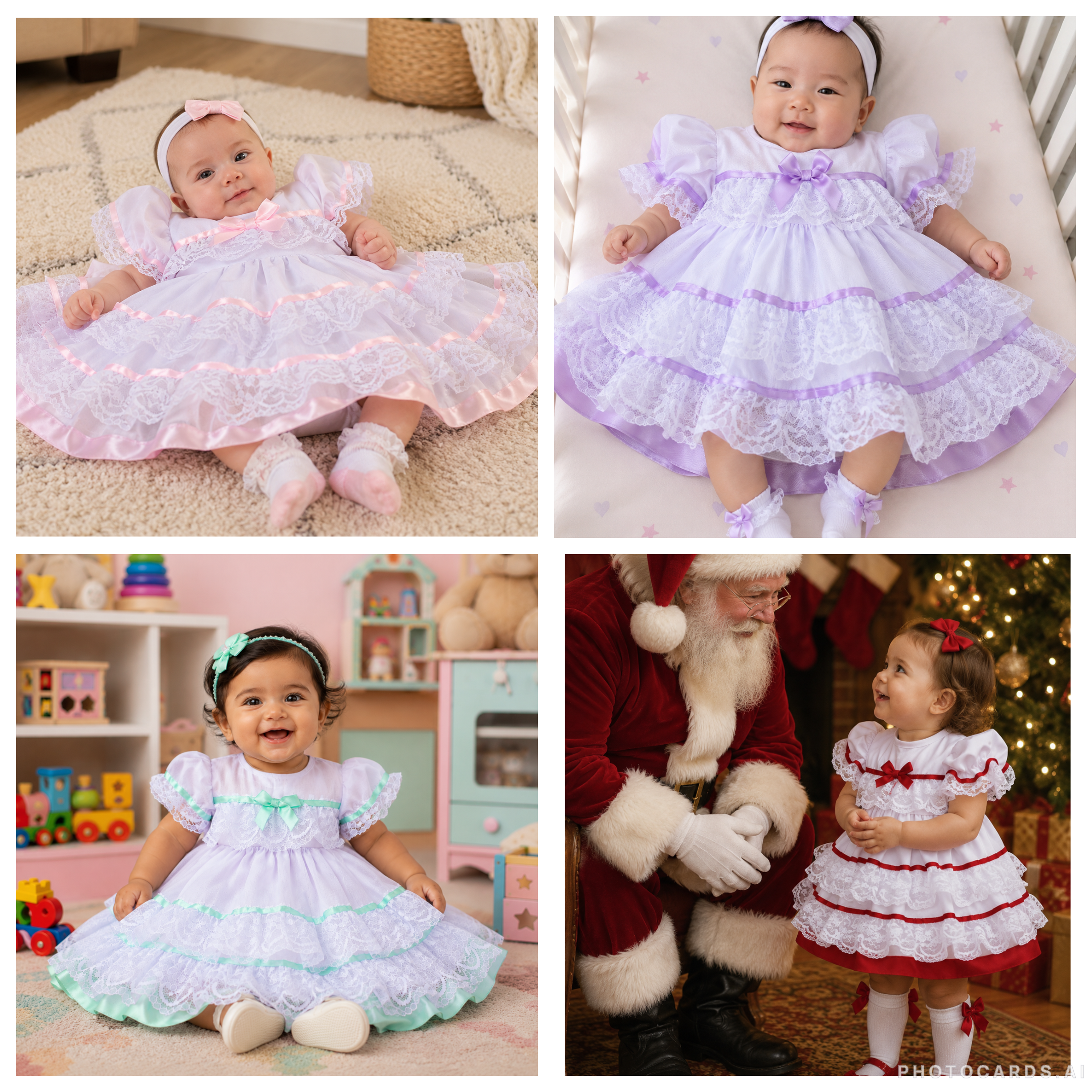 Olivia baby girl lace ribbon layers traditional frilly dress 9 colours