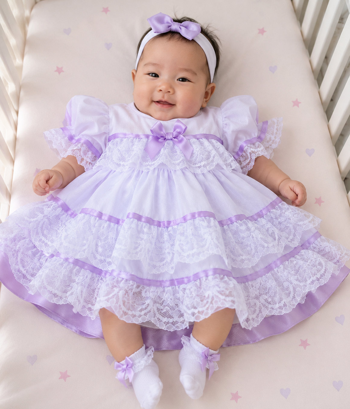 Olivia baby girl lace ribbon layers traditional frilly dress 9 colours