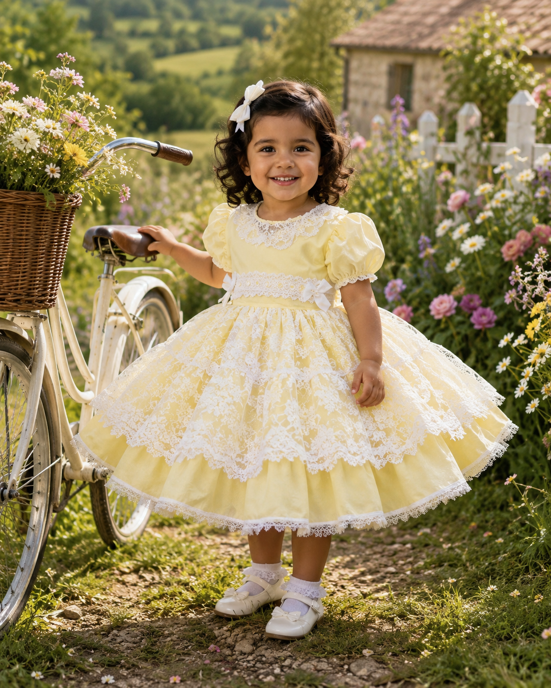 Marnie-Lou lemon pink or blue lacy puffball girls dress 0-8 years