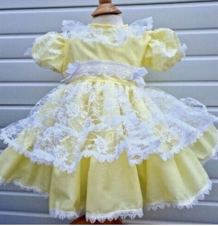 Marnie-Lou lemon pink or blue lacy puffball girls dress 0-8 years
