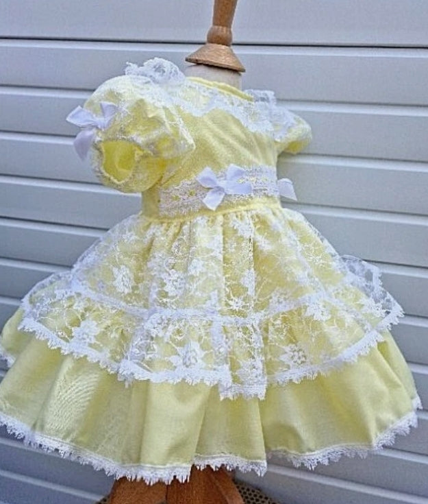 Marnie-Lou lemon pink or blue lacy puffball girls dress 0-8 years