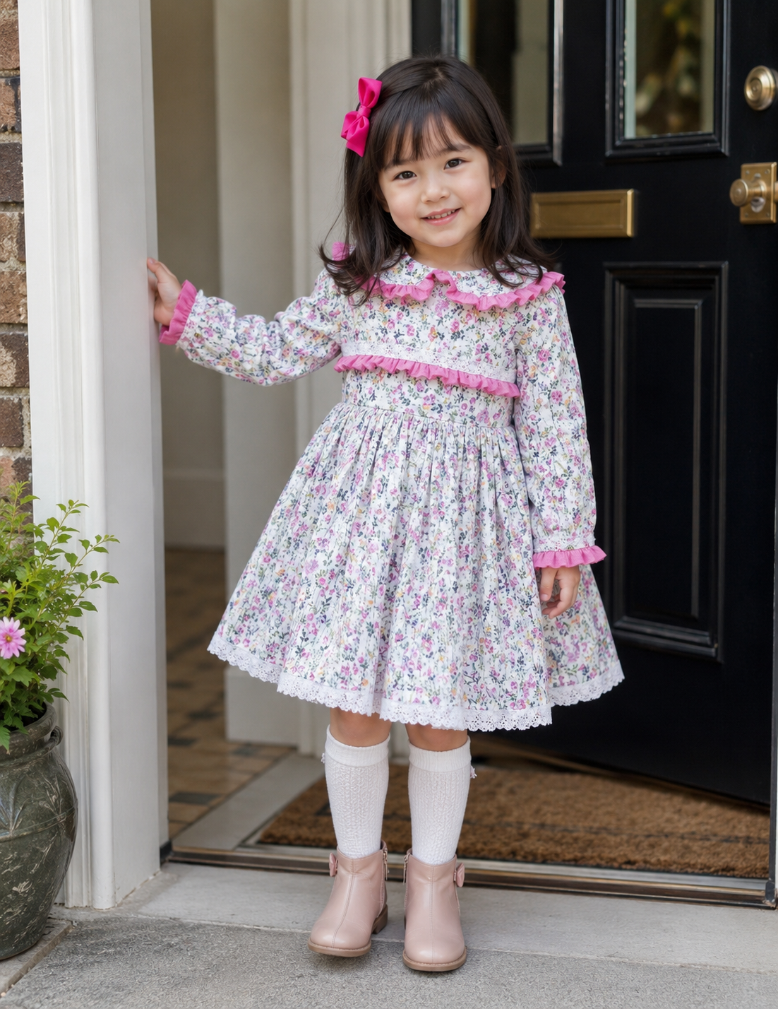 Sale 12-18 3-4 BABY GIRLS Traditional frilly collared long sleeve lined dress