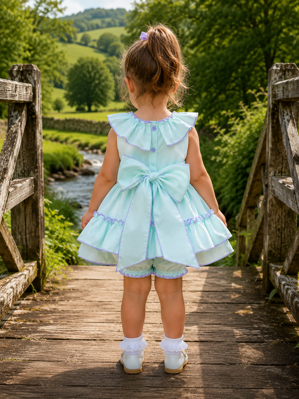 DREAM 0-8 YEARS baby girls  Spanish tie belt long top and full frilled knickers