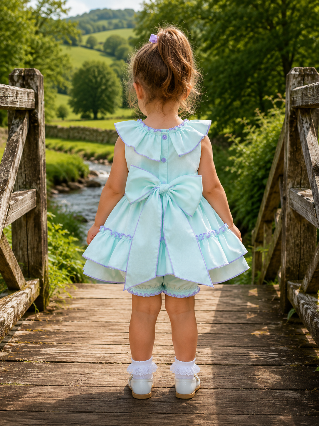 DREAM 0-8 YEARS baby girls  Spanish tie belt long top and full frilled knickers