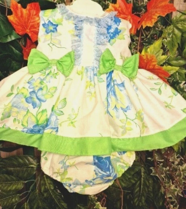 SALE 0-5 YEARS BABY GIRLs SPANISH CREAM BLUE LIME FLORAL TOP AND PANTS SET