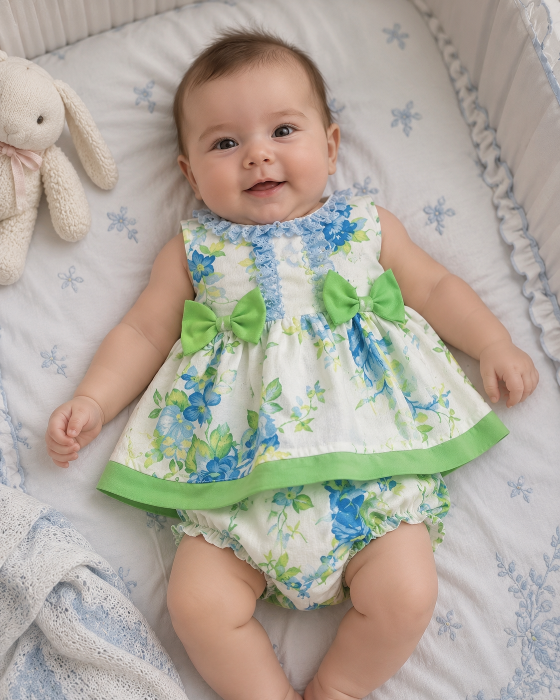 SALE 0-5 YEARS BABY GIRLs SPANISH CREAM BLUE LIME FLORAL TOP AND PANTS SET