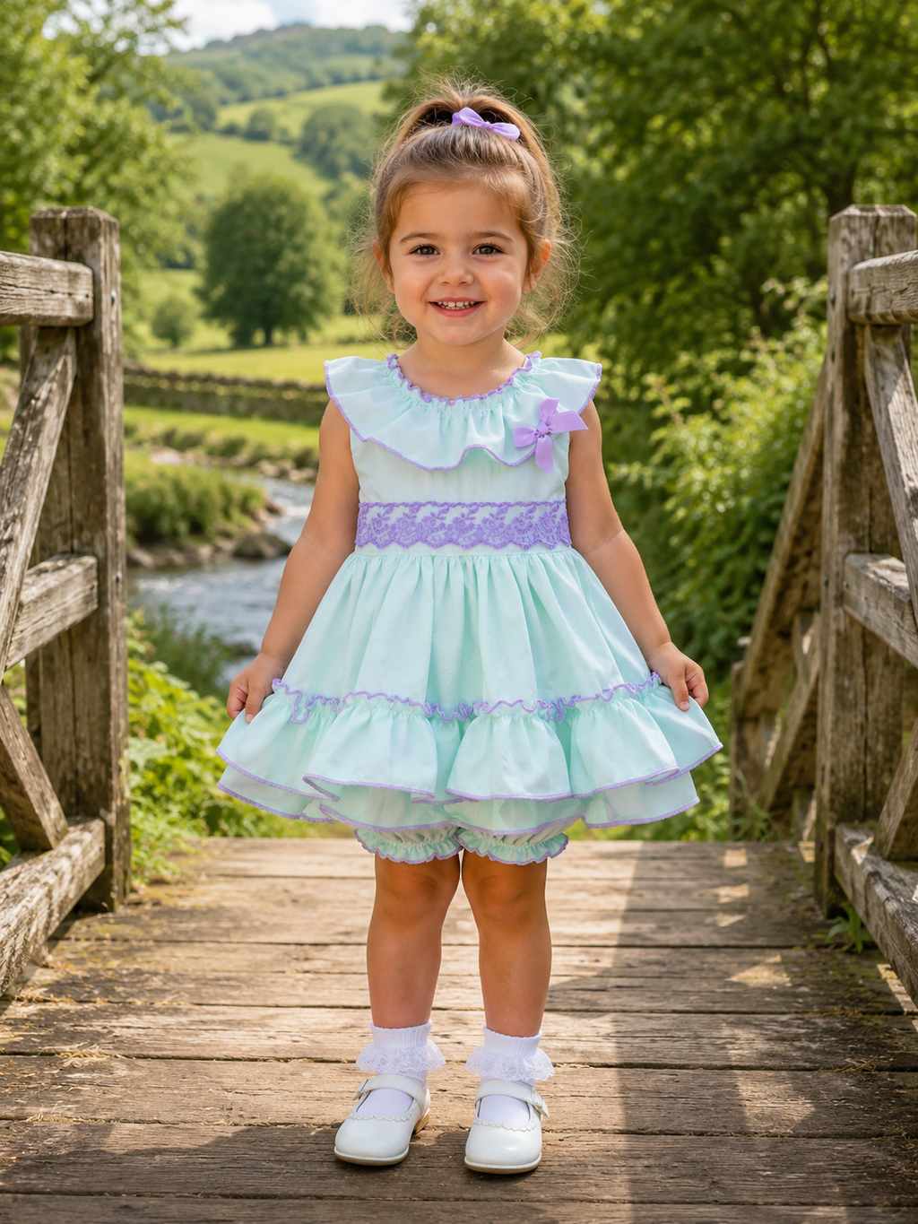 DREAM 0-8 YEARS baby girls  Spanish tie belt long top and full frilled knickers
