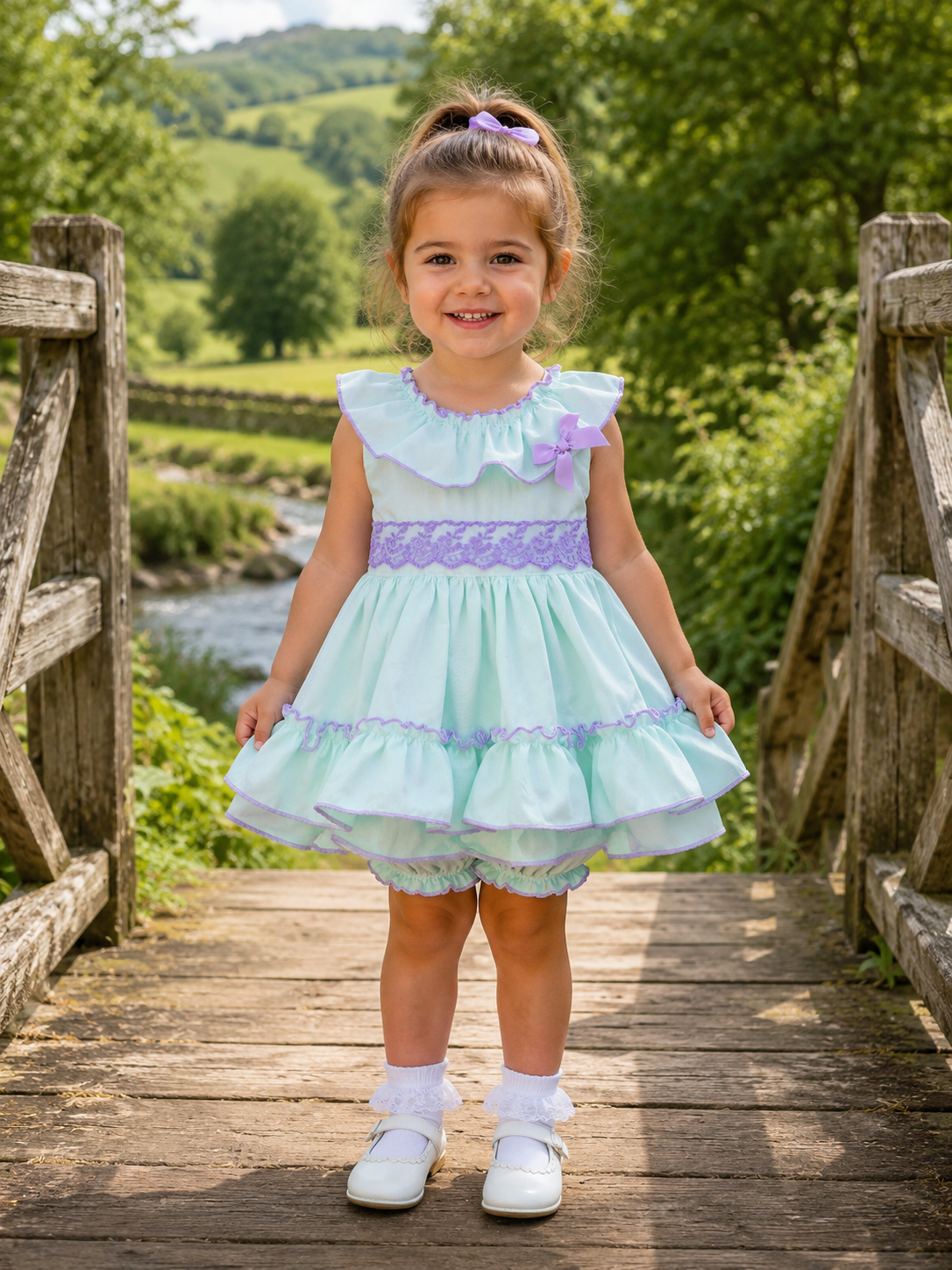 DREAM 0-8 YEARS baby girls  Spanish tie belt long top and full frilled knickers