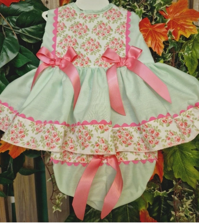 SALE 6-12 12-18 18-24 BABY GIRLS MINT NEON PINK ROSES SPRING SUMMER TOP AND PANTS SET