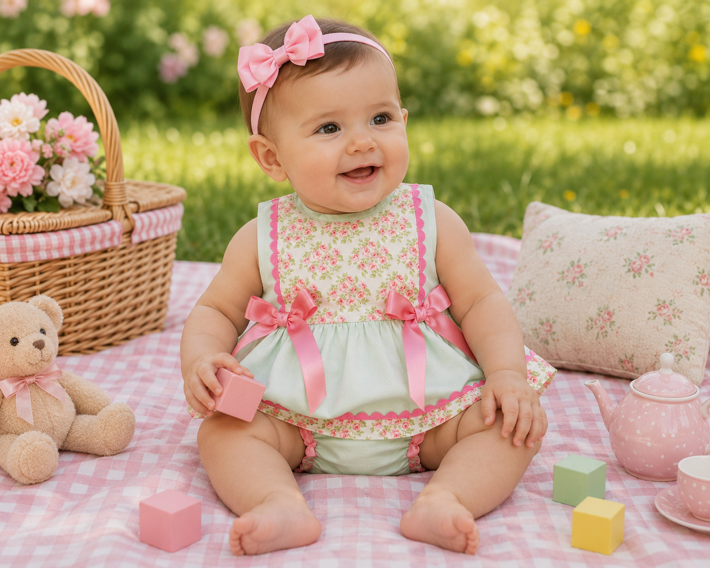 SALE 6-12 12-18 18-24 BABY GIRLS MINT NEON PINK ROSES SPRING SUMMER TOP AND PANTS SET
