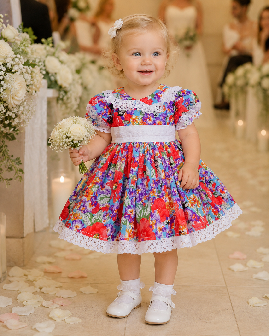 SALE 18-24 months baby girls multi large Floral collar Lined twirly dress