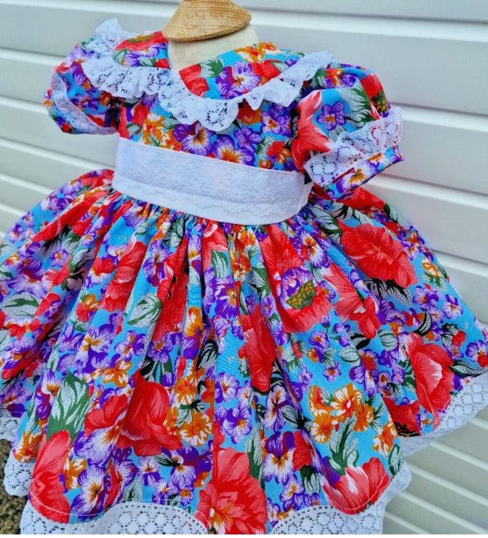 SALE 18-24 months baby girls multi large Floral collar Lined twirly dress