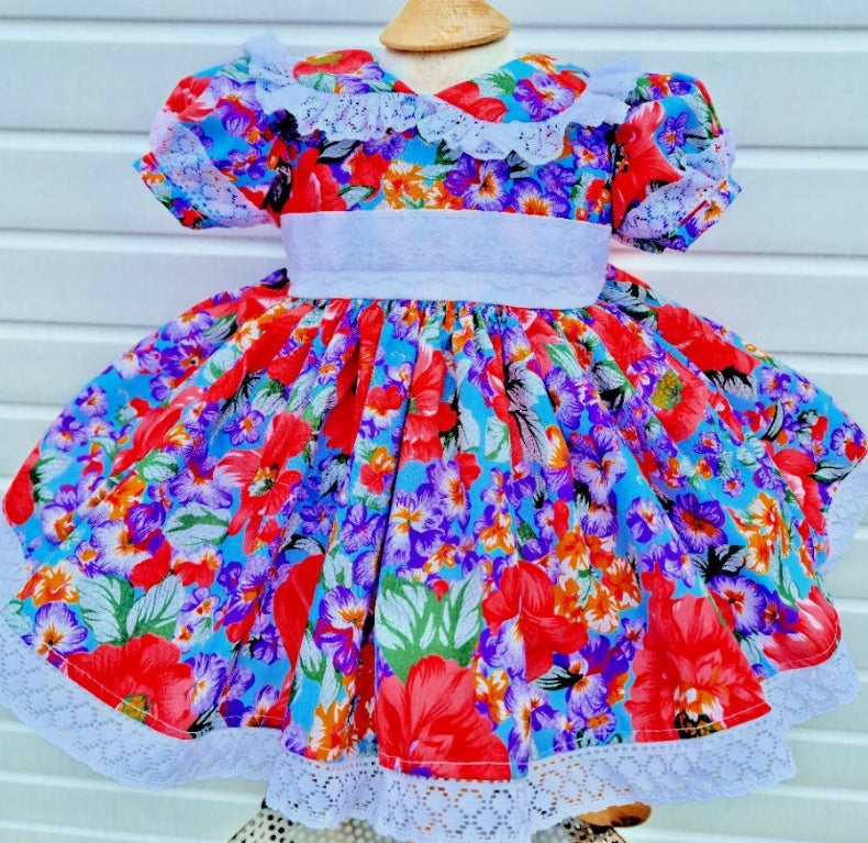 SALE 18-24 months baby girls multi large Floral collar Lined twirly dress