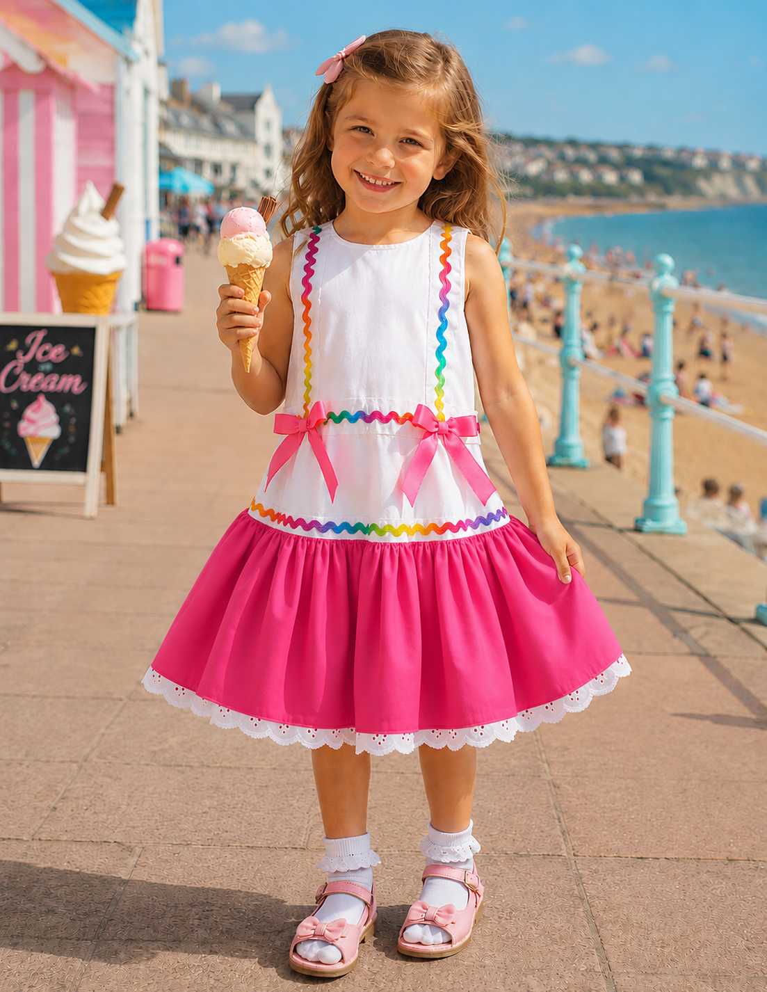 SALE 2-6 years BABY GIRLS FUCHSIA UNICORN RAINBOW RUFFLES LINED DRESS