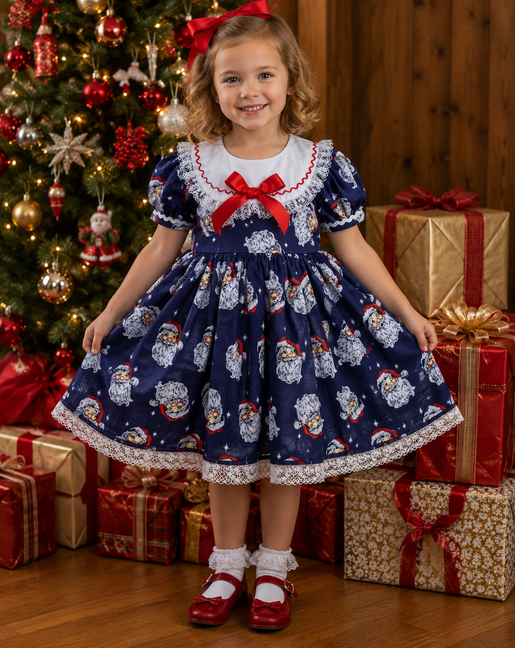 DREAM 0-8 years BABY GIRLS Navy  father Christmas traditional Romany collared dress