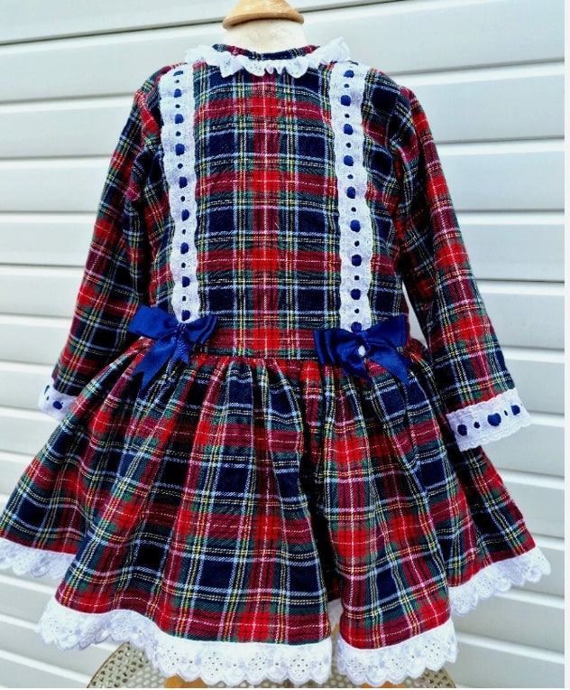 SALE 2-3 3-4 4-5 GIRLS green red navy drop waist lined winter dress