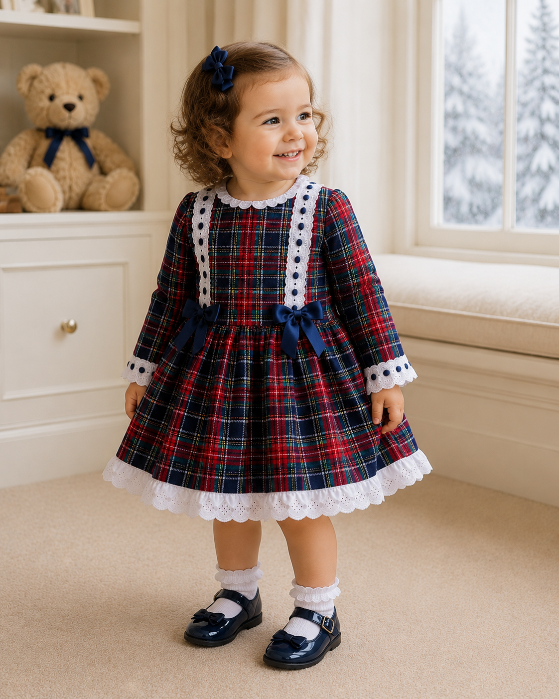 SALE 2-3 3-4 4-5 GIRLS green red navy drop waist lined winter dress