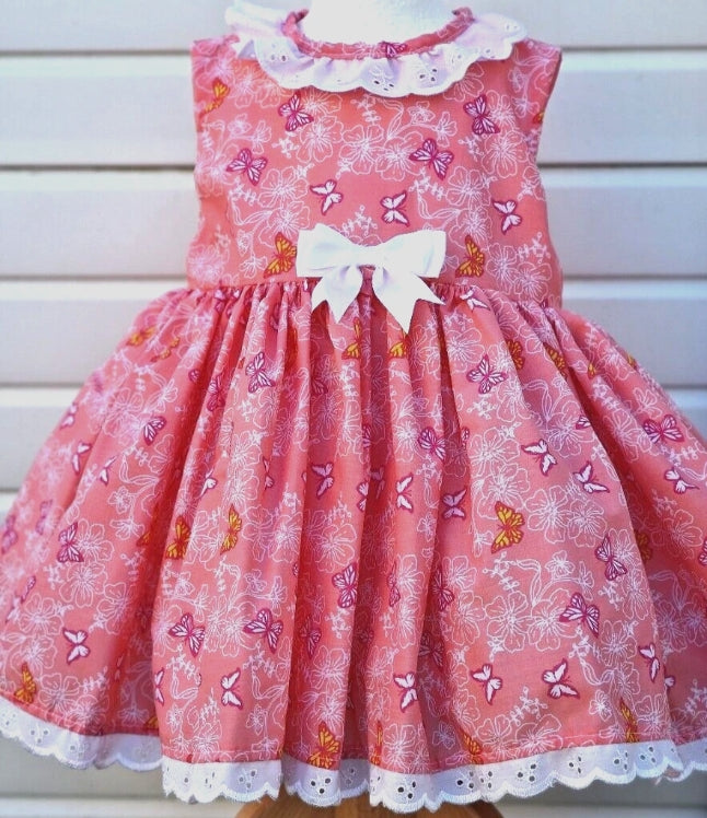 Sale 0-7 years BABY GIRLS summer peach butterflies lined full skirt dress