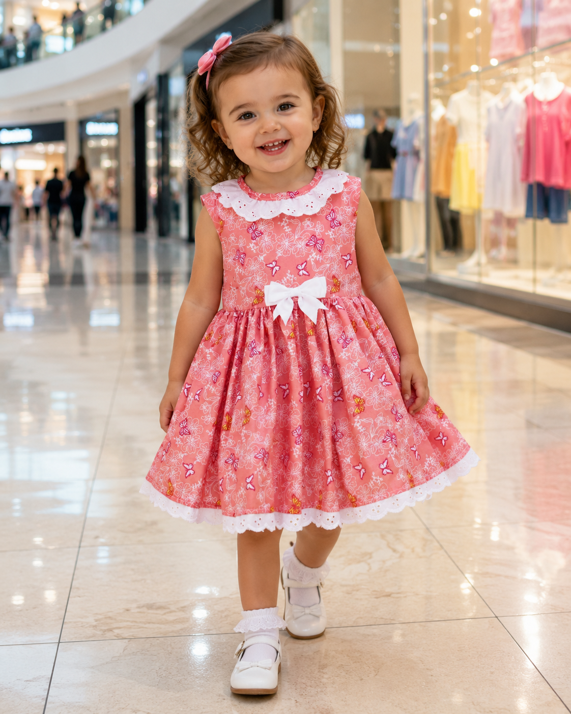 Sale 0-7 years BABY GIRLS summer peach butterflies lined full skirt dress