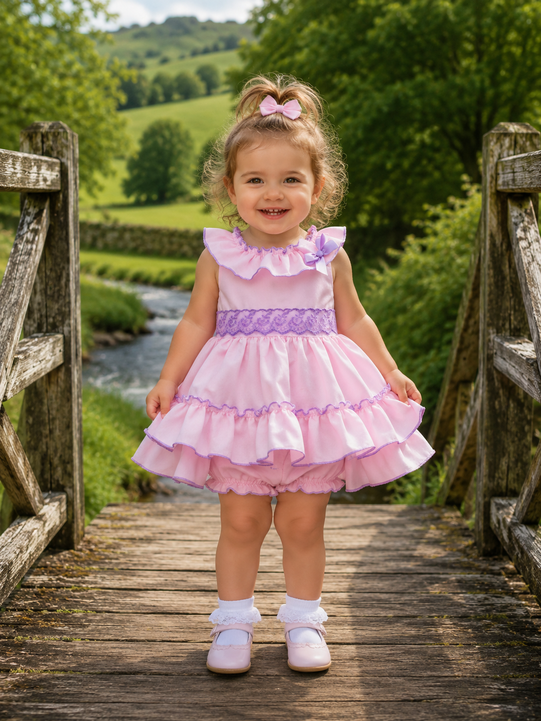 DREAM 0-8 YEARS baby girls  Spanish tie belt long top and full frilled knickers