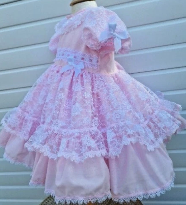 Marnie-Lou lemon pink or blue lacy puffball girls dress 0-8 years