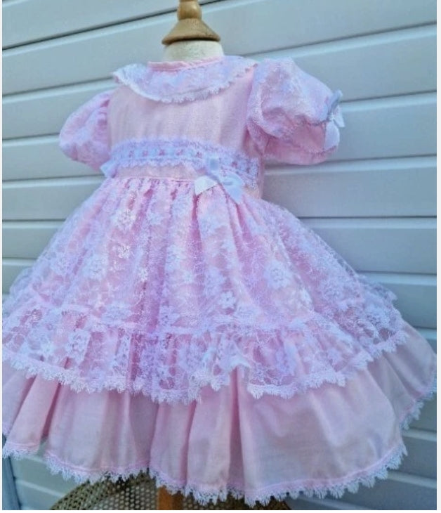 Marnie-Lou lemon pink or blue lacy puffball girls dress 0-8 years